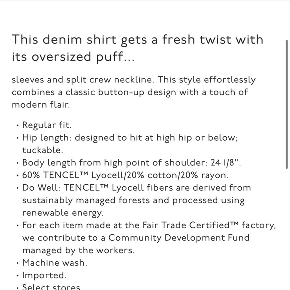 NWT Madewell Denim puff sleeve Top size 6 ~ $88 - Picture 6 of 6